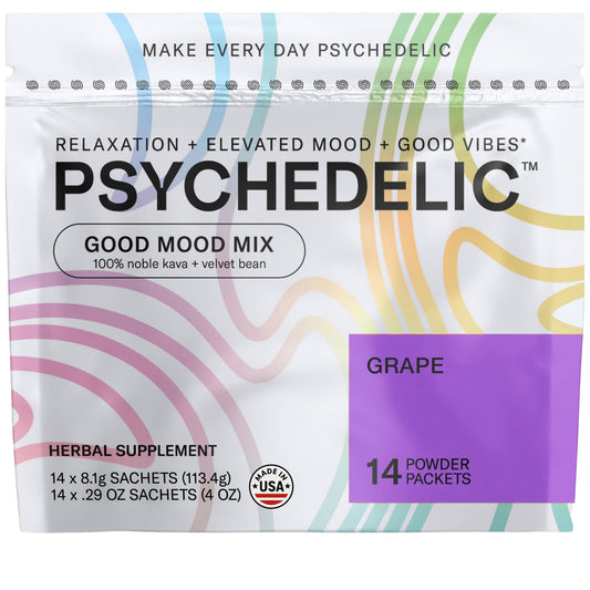 Easy Alcohol Alternative with Buzz - Calming Kava Drink Mix (14x5.5g) Flavored Kava Powder - Calming Drink Powder Packets - Easy Open Single Serving Drinks - 14 Calm Packets - Grape
