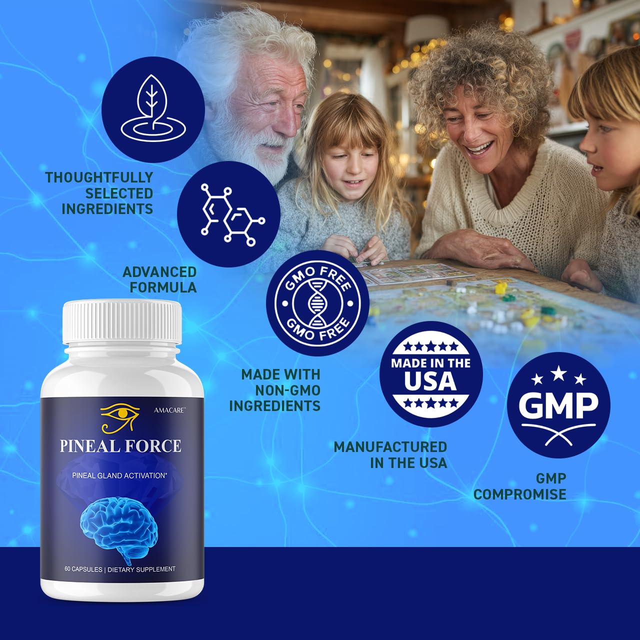 (1 Pack) Pineal Force – Advanced Pineal Force Capsules Formula All Natural Pills Brain Health & Memory Support Maximum Strength, PinealForce Daily Premium Health and Wellness, 60 Capsules for 1 Month