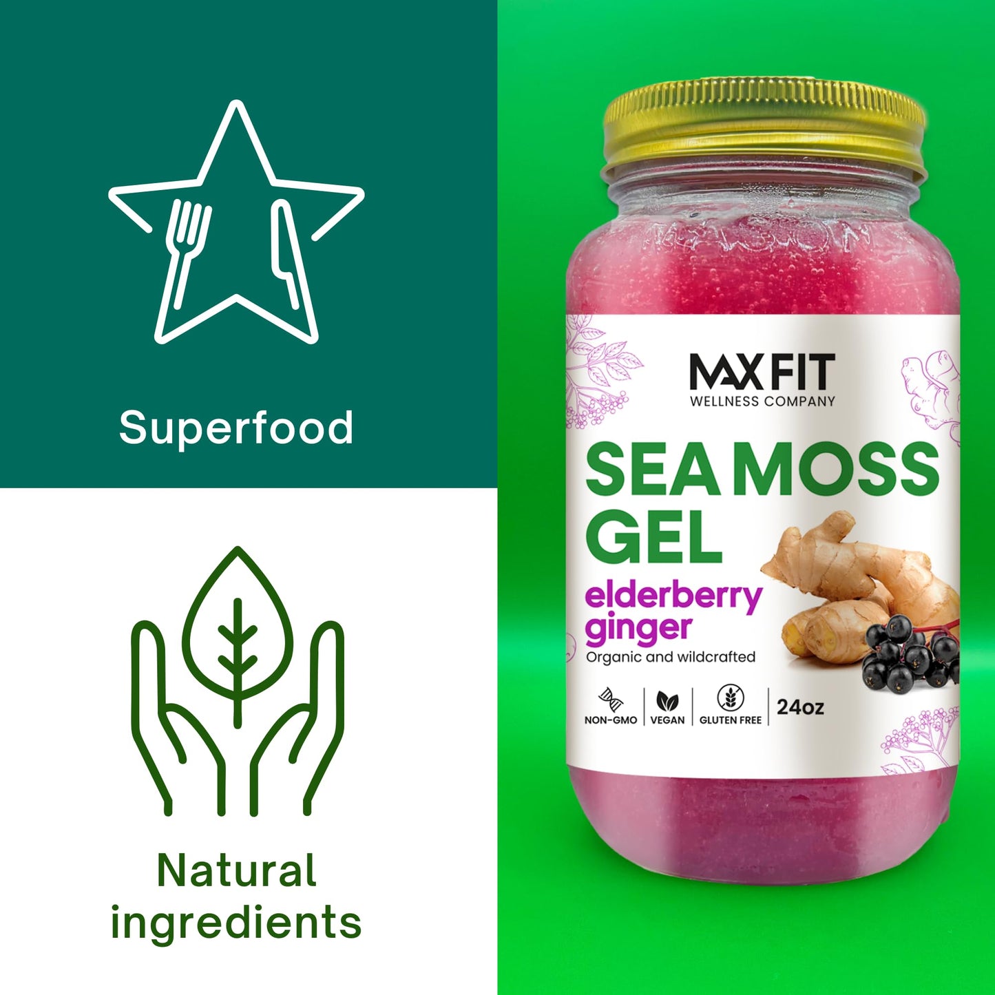 Sea Moss Gel Organic Raw (12 Flavors) 24oz Wildсrafted Gold Sea Moss Gel from Saint Lucia | 92 Vitamins and Minerals | Pure Raw+Non-GMO | Vegan Superfood