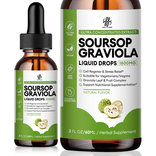 iMATCHME Soursop Graviola Liquid Drop for Cell Support & Regeneration, Immune Boost, Relax, Liver and Sleep, Soursop Bitters Liquid, Herbal Goodness, Sugar/Gluten Free, Natural Flavor, 2 Fl Oz