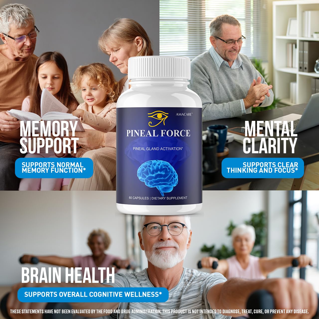 (1 Pack) Pineal Force – Advanced Pineal Force Capsules Formula All Natural Pills Brain Health & Memory Support Maximum Strength, PinealForce Daily Premium Health and Wellness, 60 Capsules for 1 Month