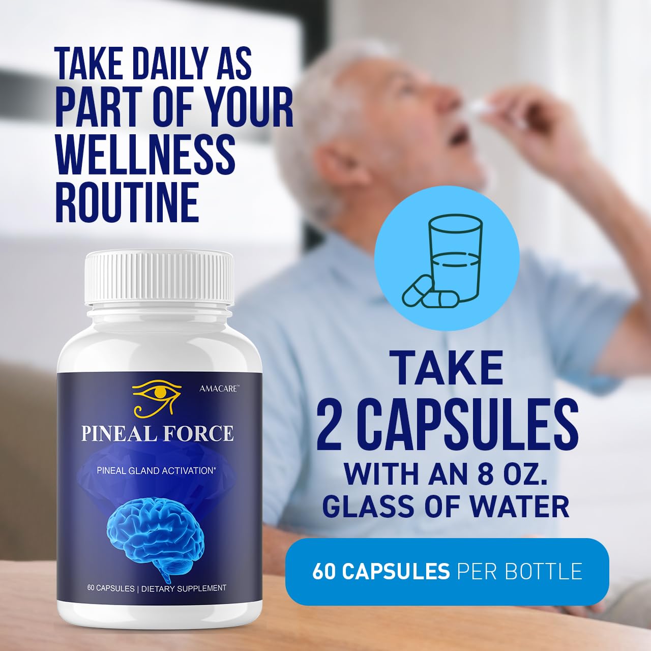 (1 Pack) Pineal Force – Advanced Pineal Force Capsules Formula All Natural Pills Brain Health & Memory Support Maximum Strength, PinealForce Daily Premium Health and Wellness, 60 Capsules for 1 Month