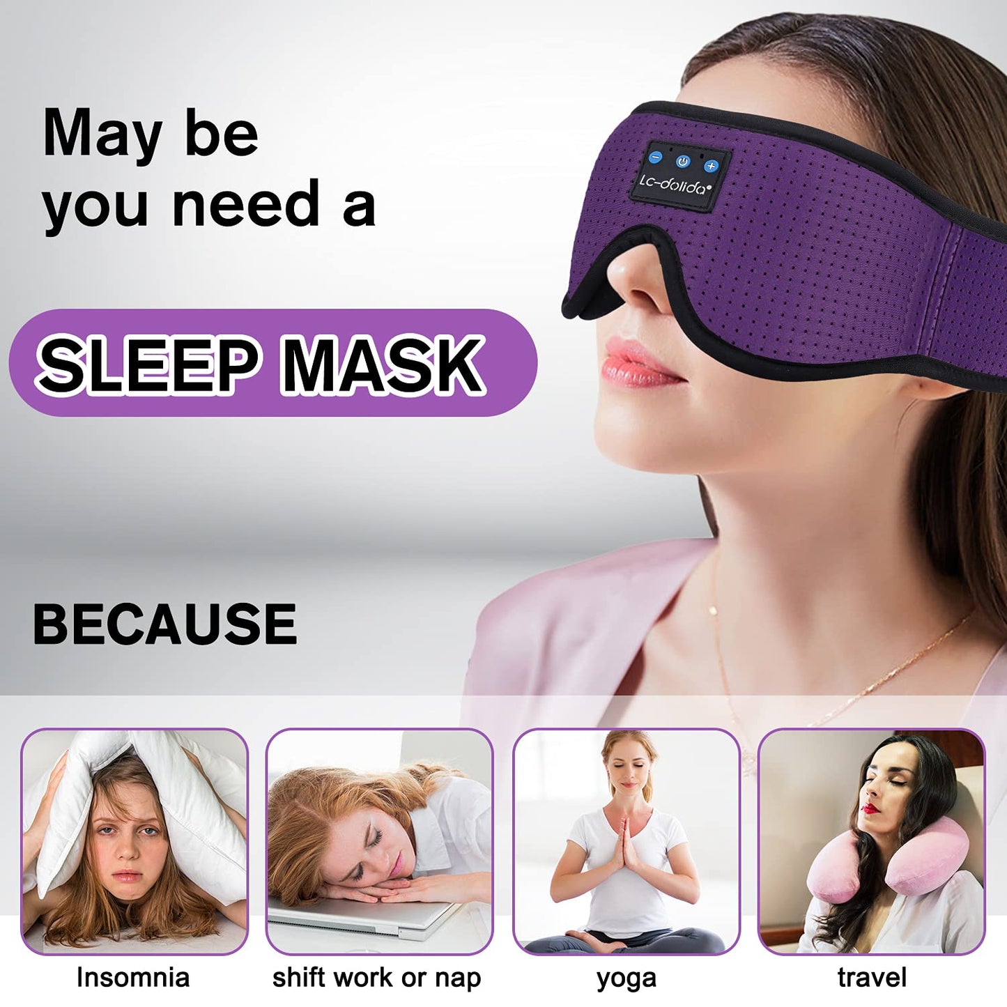 Lucid Dreaming Sleep Headphones, 3D Sleep Mask Bluetooth Wireless Music Eye Mask, Sleeping Headphones for Side Sleepers Sleep Mask with Bluetooth Headphones Ultra-Thin Stereo Speakers Perfect for Sleeping