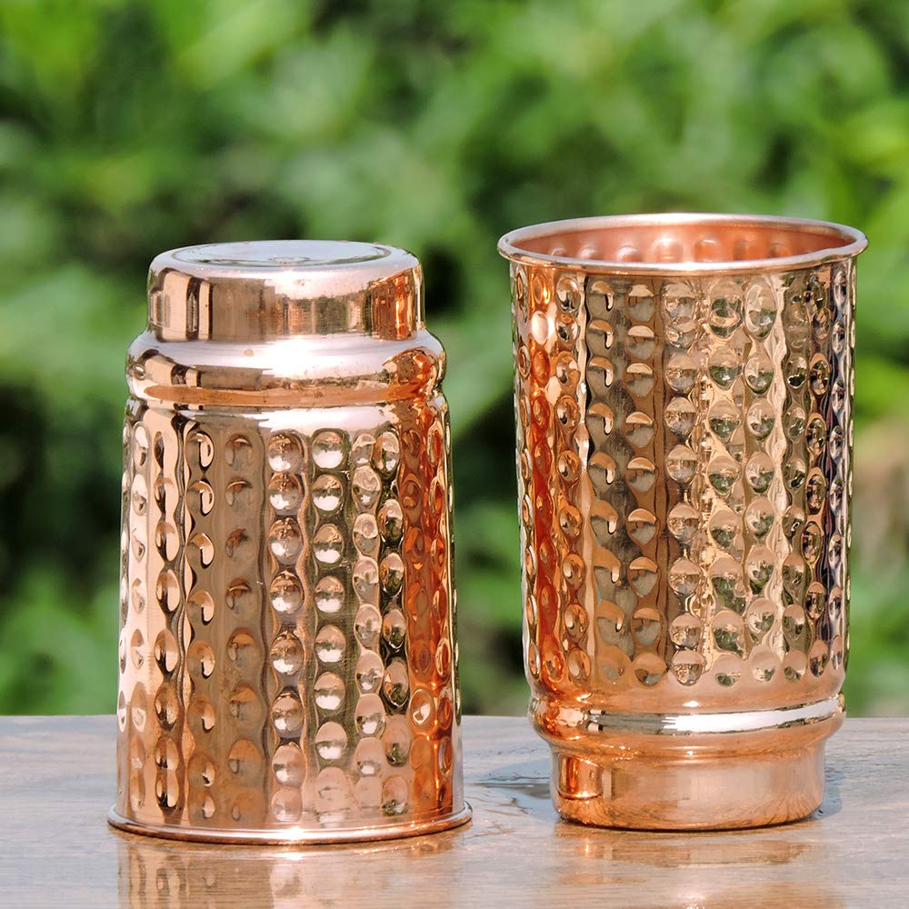 HealthGoodsIn Pure Copper Cups Set of 2 - Hammered Copper Tumblers and Copper Cups for water 11.8 oz (350 mL), Ayurvedic Copper Cups for Daily Use