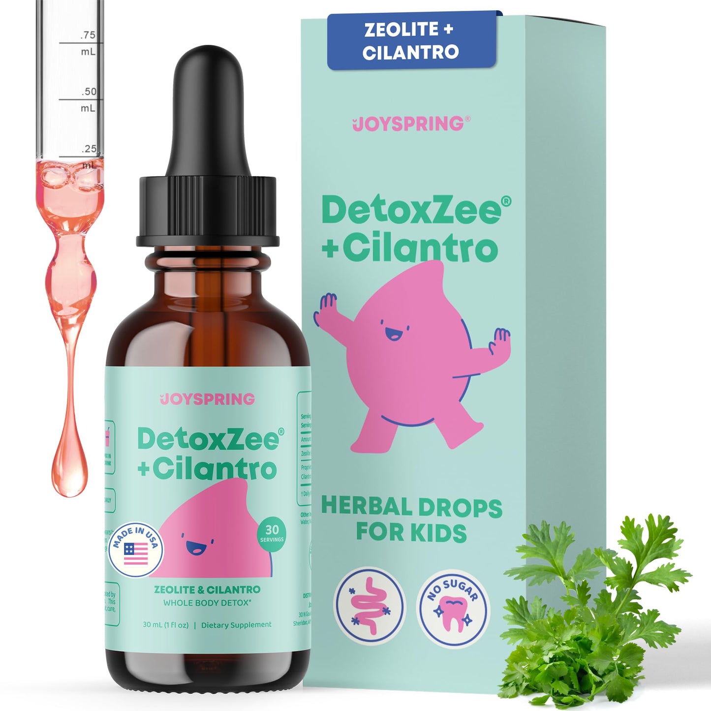JoySpring DetoxZee Cilantro Drops for Kids - Natural Detox Support with Zeolite & Cilantro Extract - Gentle Whole-Body Cleanse for Children & Toddlers - Kid-Friendly Liquid Detox, 30 Servings