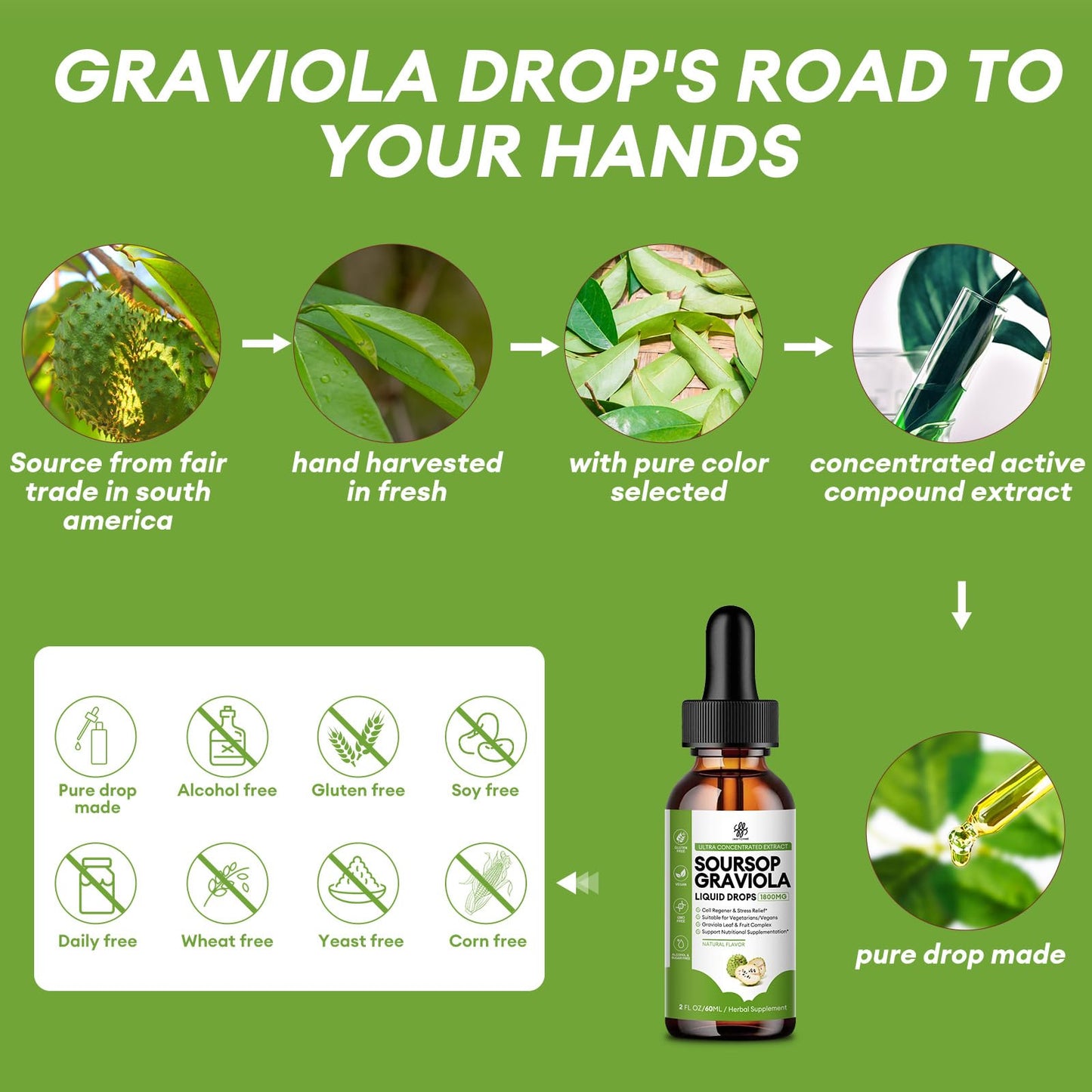 iMATCHME Soursop Graviola Liquid Drop for Cell Support & Regeneration, Immune Boost, Relax, Liver and Sleep, Soursop Bitters Liquid, Herbal Goodness, Sugar/Gluten Free, Natural Flavor, 2 Fl Oz