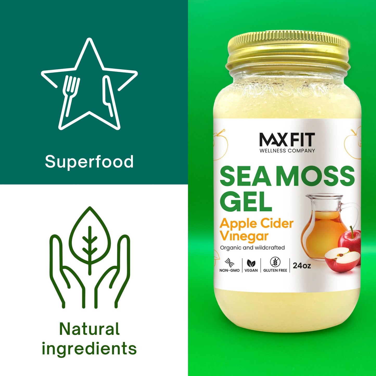 Sea Moss Gel Organic Raw (12 Flavors) 24oz Wildсrafted Gold Sea Moss Gel from Saint Lucia | 92 Vitamins and Minerals | Pure Raw+Non-GMO | Vegan Superfood
