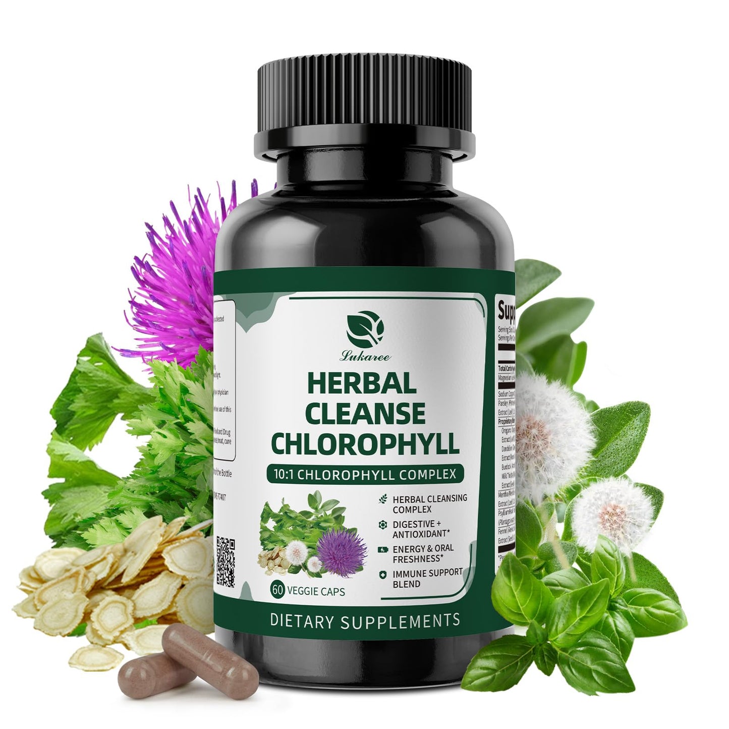 Lukaree Chlorophyll Liquid Drops & Capsules Combo, Dual Action Support for Cleansing, Energy & Oral Freshness, Immune Support, Internal Deodorant, Skin & Gut Health, Vegan, Sugar-Free, 2Oz + 120 Caps