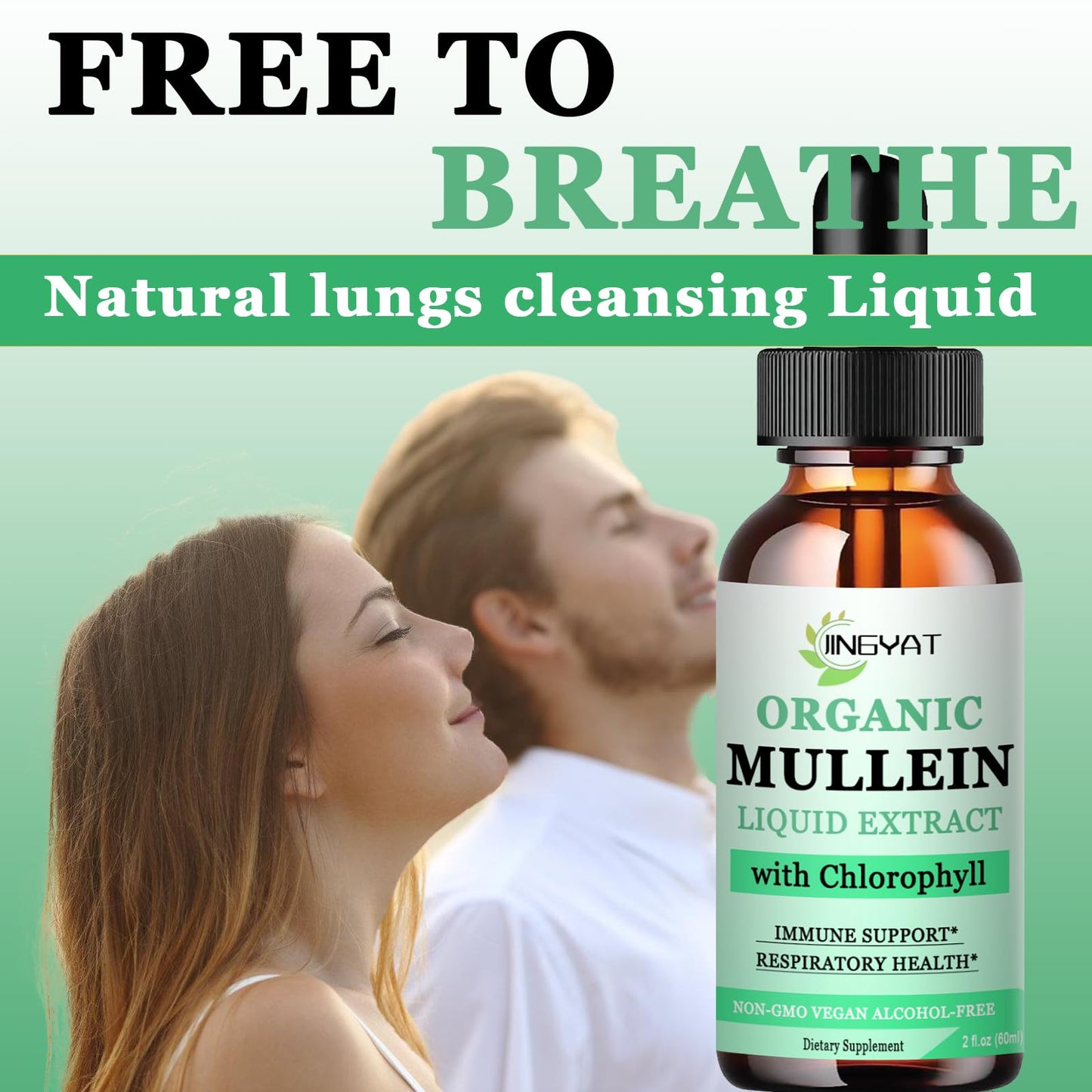 JINGYAT Mullein Drops for Lungs | Powerful Mullein Leaf Extract with Chlorophyll, Vitamin C, Cinnamon for Immune Support, Detox & Respiratory Support, Bronchial Support | Non-GMO, Kosher, Gluten-Free