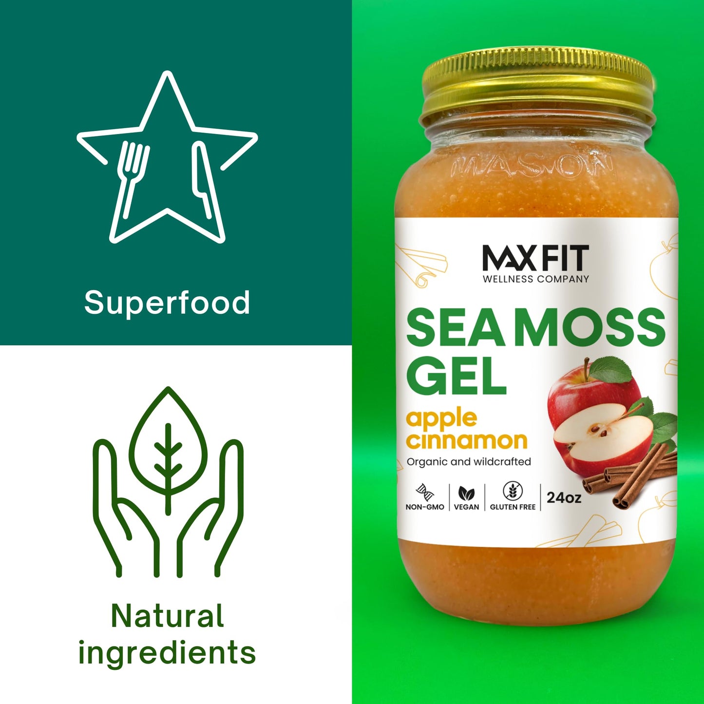 Sea Moss Gel Organic Raw (12 Flavors) 24oz Wildсrafted Gold Sea Moss Gel from Saint Lucia | 92 Vitamins and Minerals | Pure Raw+Non-GMO | Vegan Superfood