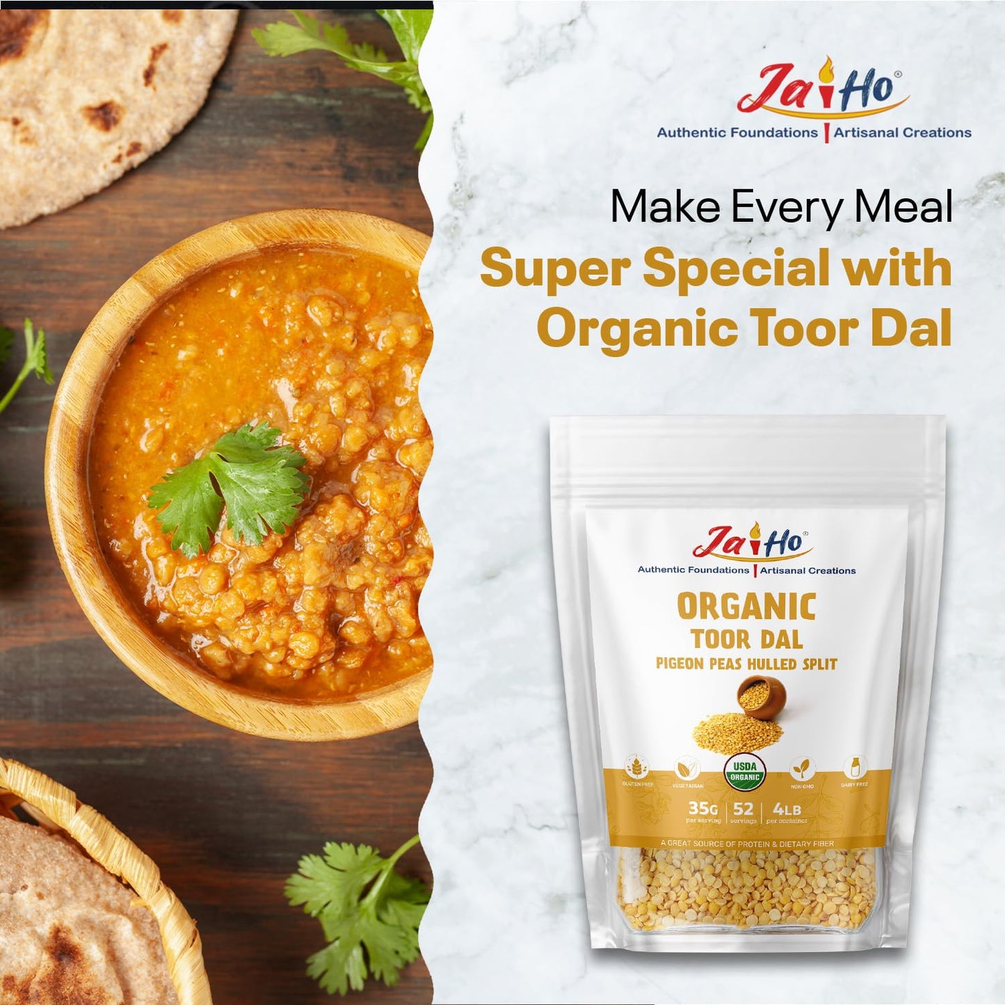 Jai Ho Certified Organic Toor Dal 4 lb | Pigeon Peas Has Anti Sickling Properties Great For Combating Sickle Cell Anemia A Nigerian Phytomedicine Called Ciklavit.