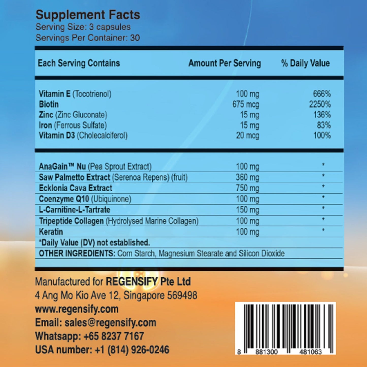 REGENSIFY Redensifying Hair Nutrition - Hair Regrowth Supplement with AnaGain Nu, Saw Palmetto, Ecklonia Cava, Coenyzme Q10, Tocotrienol, L-Carnitine | DHT Blocker | Anti Hair Loss for Men & Women