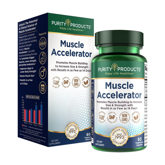 Purity Products Muscle Accelerator 650 mg Patented & Clinically Tested Muscle Accelerator Blend of Ayurvedic Herbal Extracts Promotes Strength, Endurance + Muscle Growth - 60 Veg Caps
