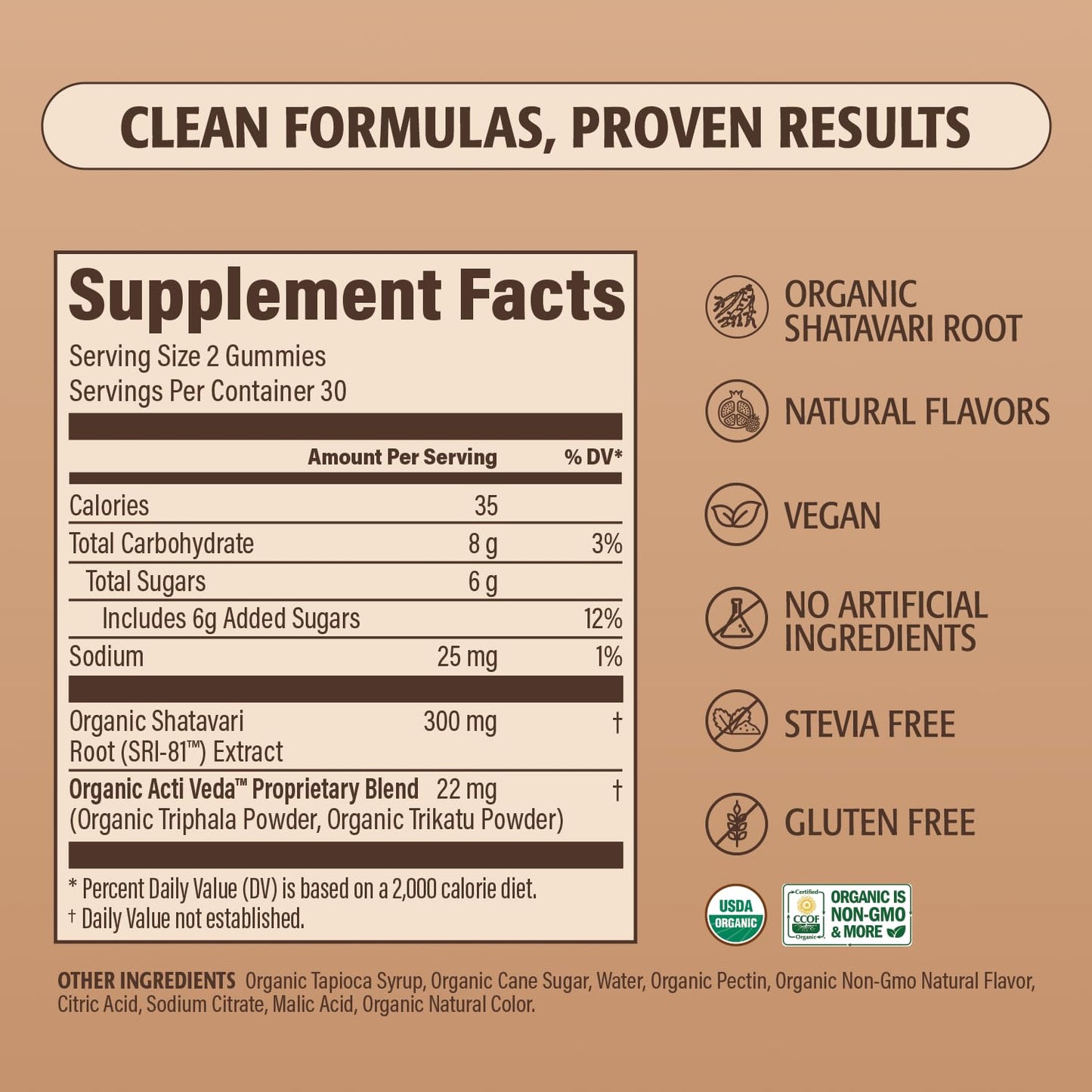 ELEVATE ORGANIC SRI-81™ Shatavari Vegan Capsules for Women, Asparagus racemosus Root Extract with Acti Veda™ (30 Servings)