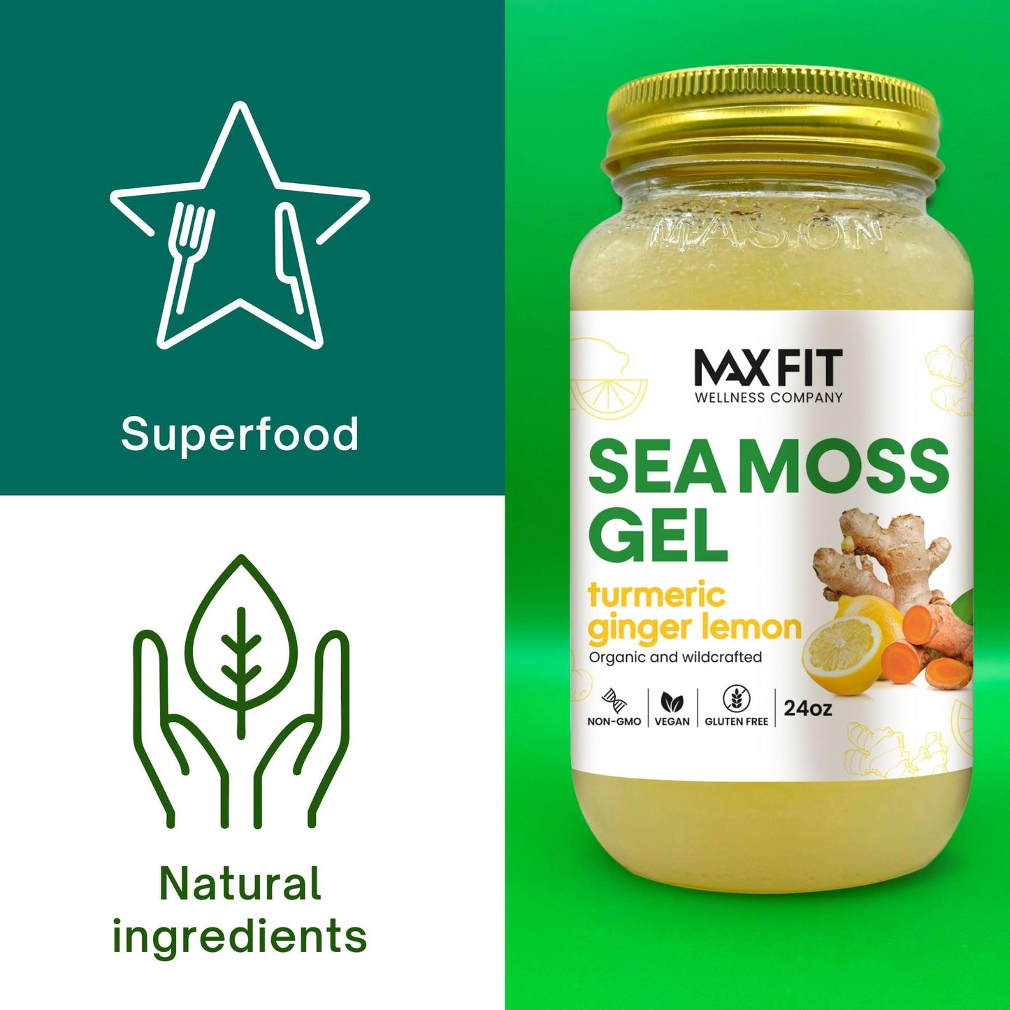 Sea Moss Gel Organic Raw (12 Flavors) 24oz Wildсrafted Gold Sea Moss Gel from Saint Lucia | 92 Vitamins and Minerals | Pure Raw+Non-GMO | Vegan Superfood