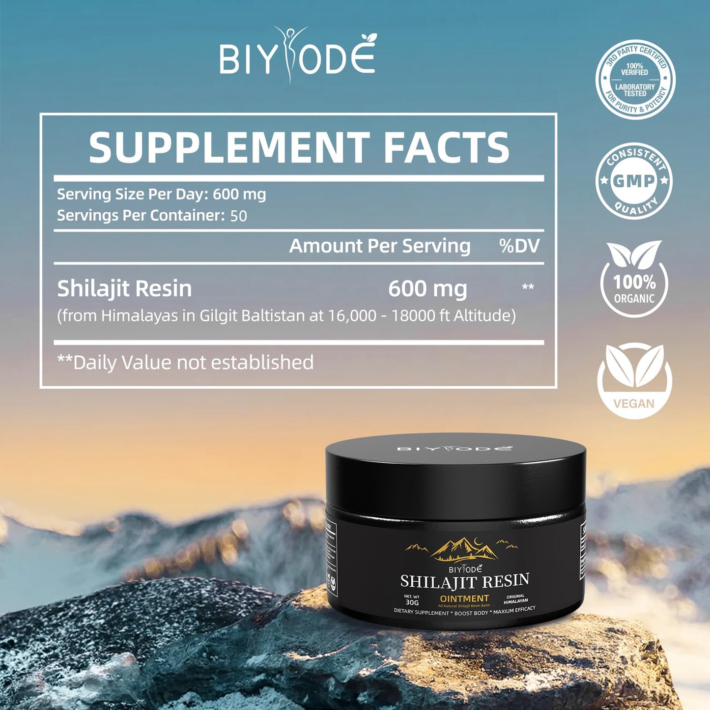 Pure Himalayan Shilajit Resin 600mg | 50 Servings with Fulvic Acid & 85+ Trace Minerals | Vegan, Non-GMO Energy Supplement for Men & Women | Ancient Ayurvedic Formula