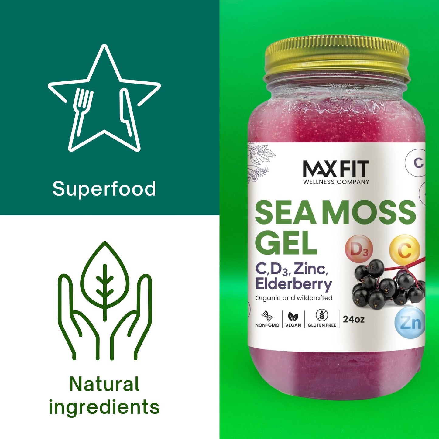 Sea Moss Gel Organic Raw (12 Flavors) 24oz Wildсrafted Gold Sea Moss Gel from Saint Lucia | 92 Vitamins and Minerals | Pure Raw+Non-GMO | Vegan Superfood