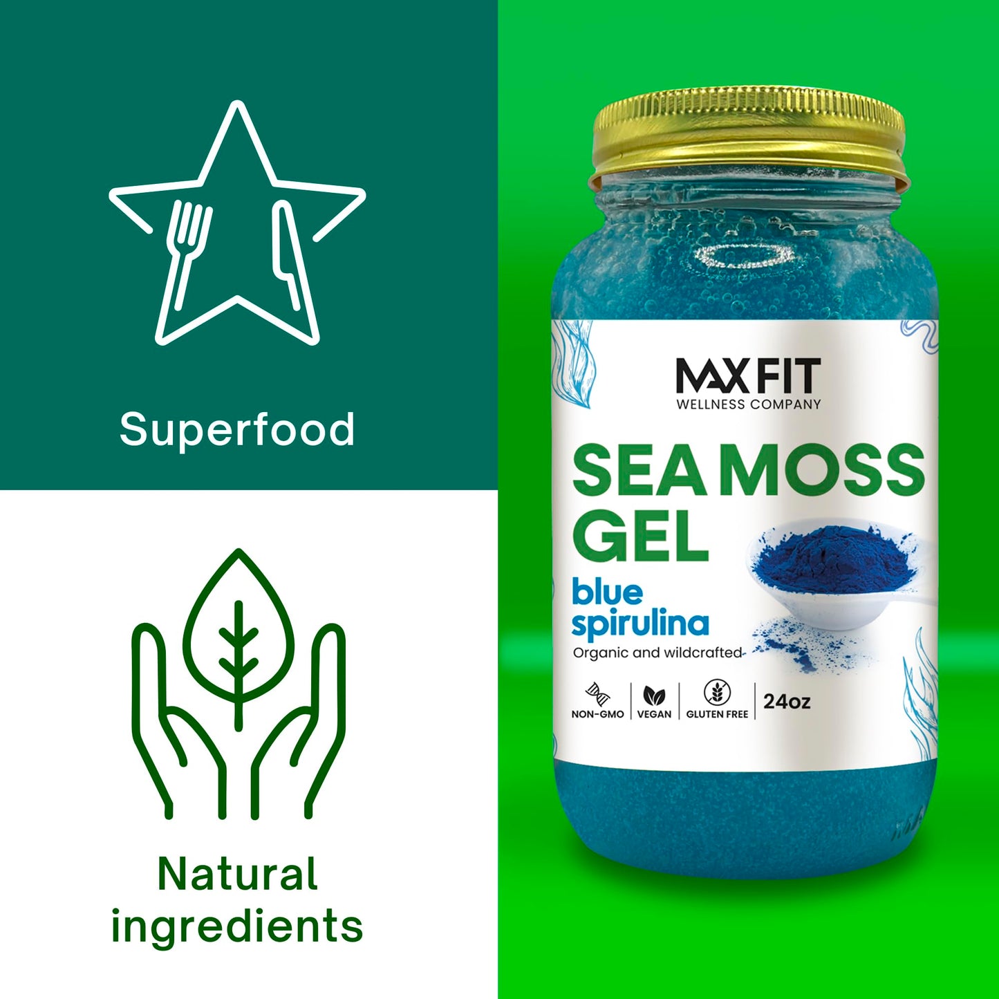 Sea Moss Gel Organic Raw (12 Flavors) 24oz Wildсrafted Gold Sea Moss Gel from Saint Lucia | 92 Vitamins and Minerals | Pure Raw+Non-GMO | Vegan Superfood