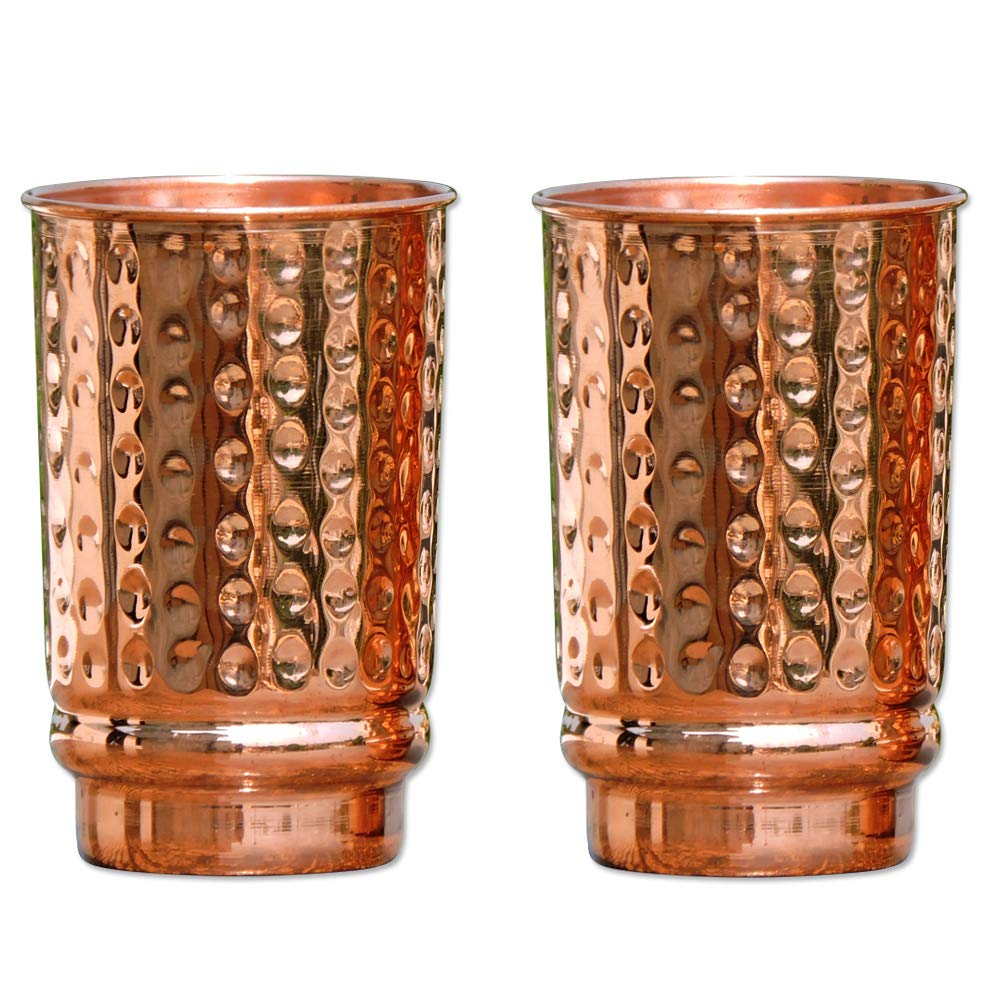 HealthGoodsIn Pure Copper Cups Set of 2 - Hammered Copper Tumblers and Copper Cups for water 11.8 oz (350 mL), Ayurvedic Copper Cups for Daily Use