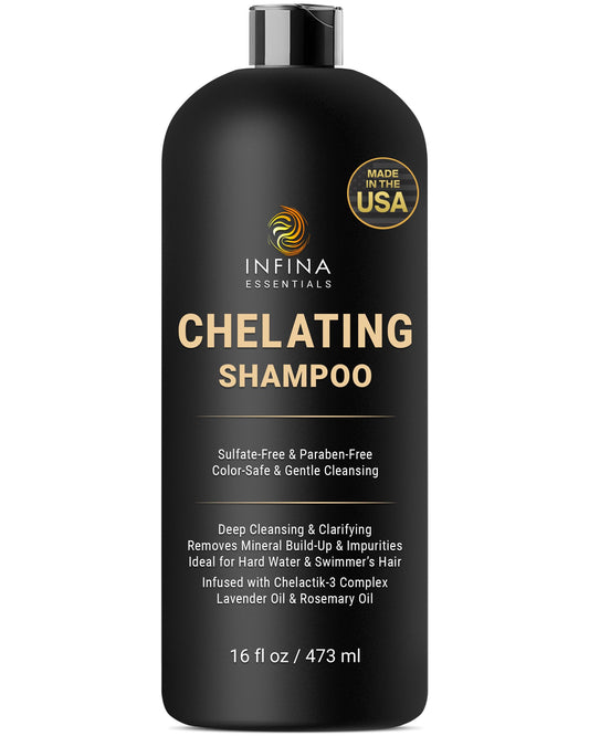 INFINA ESSENTIALS Remove Toxic Metals From Hair Chelating Hard Water Shampoo with Chelactik-3 & Rosemary Oil - Color Safe Metal Detox Shampoo for Build-Up & Swimmers Hair - 16 fl oz