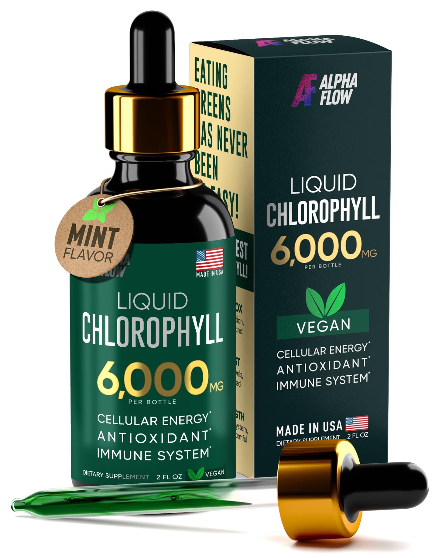 [2 Pack] Chlorophyll Liquid Drops 6000MG – Natural Liquid Chlorophyll Drops for Detox, Energy, Skin – Internal Deodorant – Vegan Chlorophyll Liquid Drops for Kids & Adults – US-made, Non-GMO - 4 Fl Oz