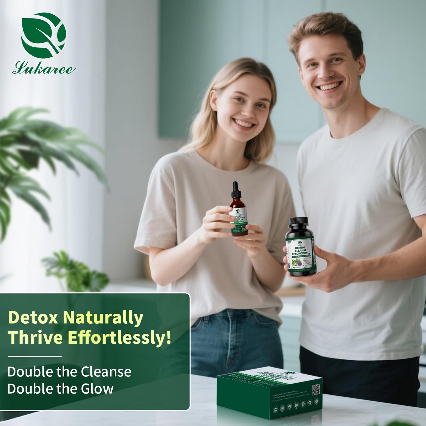 Lukaree Chlorophyll Liquid Drops & Capsules Combo, Dual Action Support for Cleansing, Energy & Oral Freshness, Immune Support, Internal Deodorant, Skin & Gut Health, Vegan, Sugar-Free, 2Oz + 120 Caps