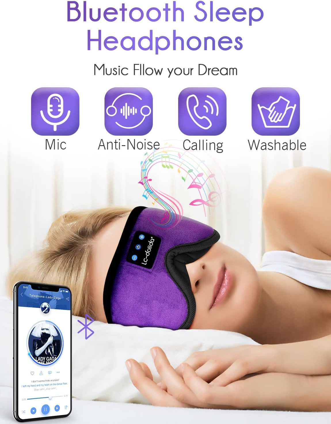 Lucid Dreaming Sleep Headphones, 3D Sleep Mask Bluetooth Wireless Music Eye Mask, Sleeping Headphones for Side Sleepers Sleep Mask with Bluetooth Headphones Ultra-Thin Stereo Speakers Perfect for Sleeping