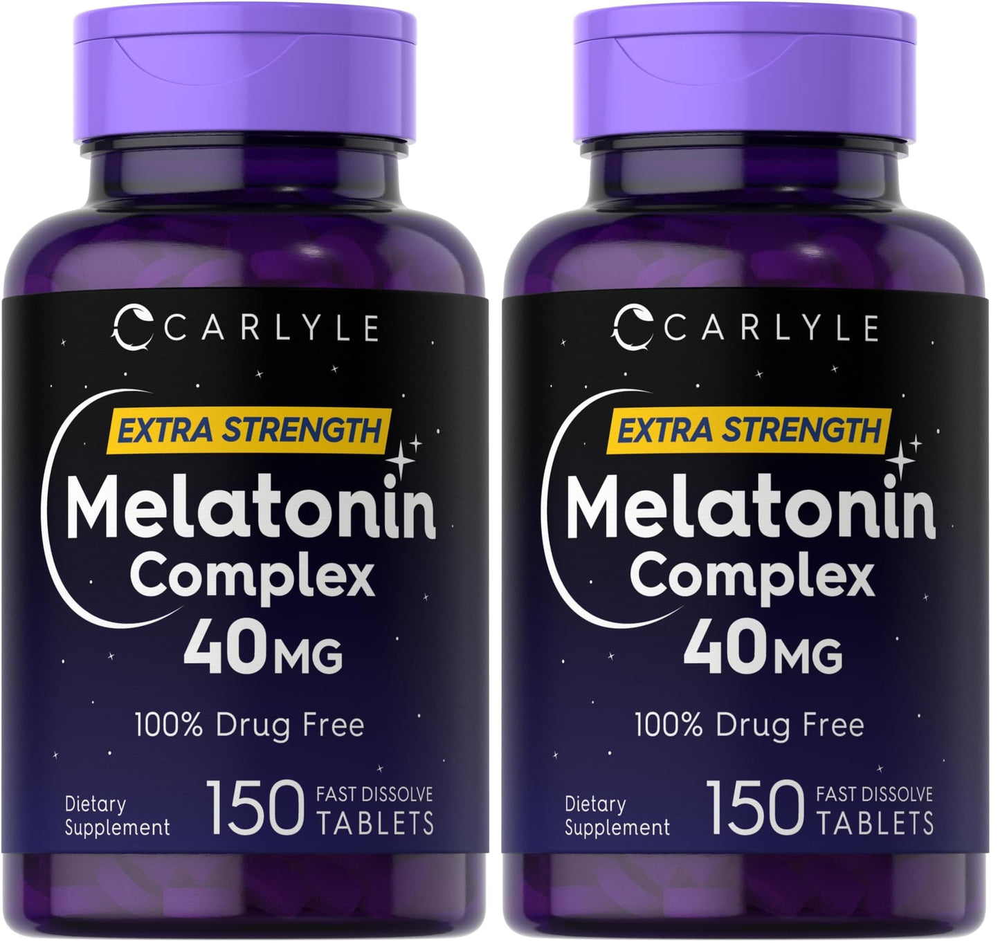 Carlyle Melatonin 40mg Complex | 150 Fast Dissolve Tablets | Extra Strength Support | with Ashwagandha and Chamomile | Vegetarian, Non-GMO, Gluten Free Supplement