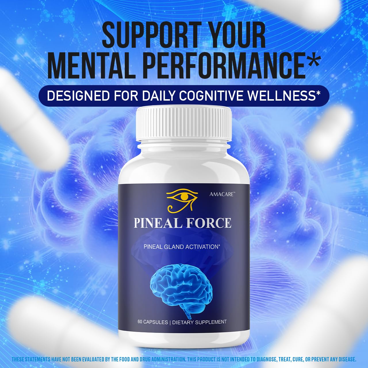 (1 Pack) Pineal Force – Advanced Pineal Force Capsules Formula All Natural Pills Brain Health & Memory Support Maximum Strength, PinealForce Daily Premium Health and Wellness, 60 Capsules for 1 Month