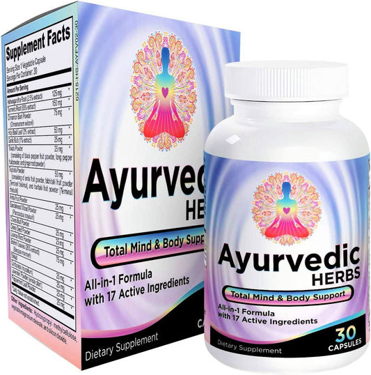 Ayurvedic Herbs 🧘🏽‍♂️ (All-in-1) Supplement Formula Pills - Ayurveda Mind, Body & Spirit Herbal Blend Complex with 17 Active Ingredients - Natural Ayurvedic Supplement Decalcifies & Activates Pineal Gland 👁️ Not Available in UK