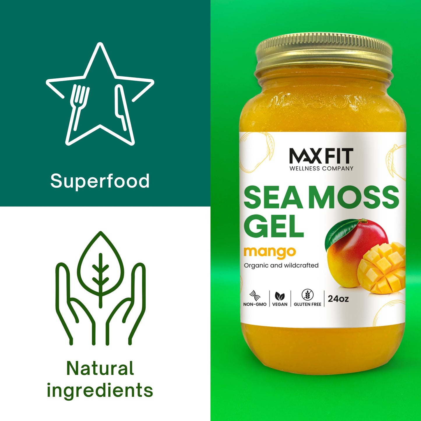 Sea Moss Gel Organic Raw (12 Flavors) 24oz Wildсrafted Gold Sea Moss Gel from Saint Lucia | 92 Vitamins and Minerals | Pure Raw+Non-GMO | Vegan Superfood