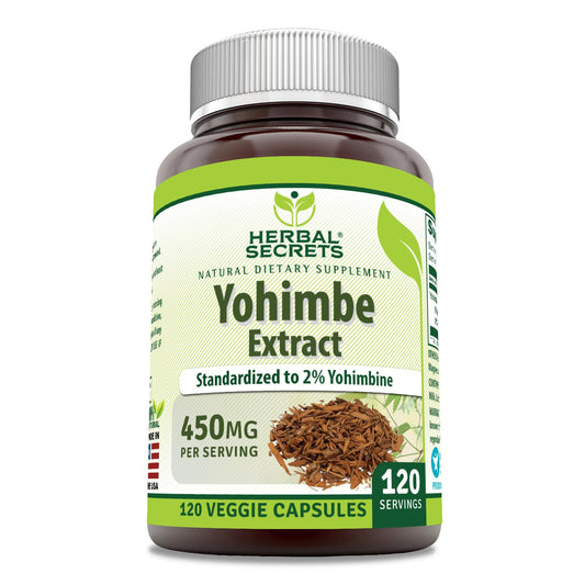 Herbal Secrets Yohimbe Extract 450 mg Supplement | Veggie Capsules | Non-GMO | Gluten Free | Made in USA (1 Pack, 120 Count)
