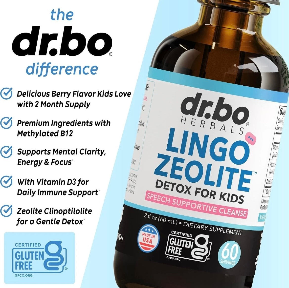 Zeolite Detox for Kids ,Pure Zeolite Inhances Speech Patterns Liquid Drops with  B12 & D3