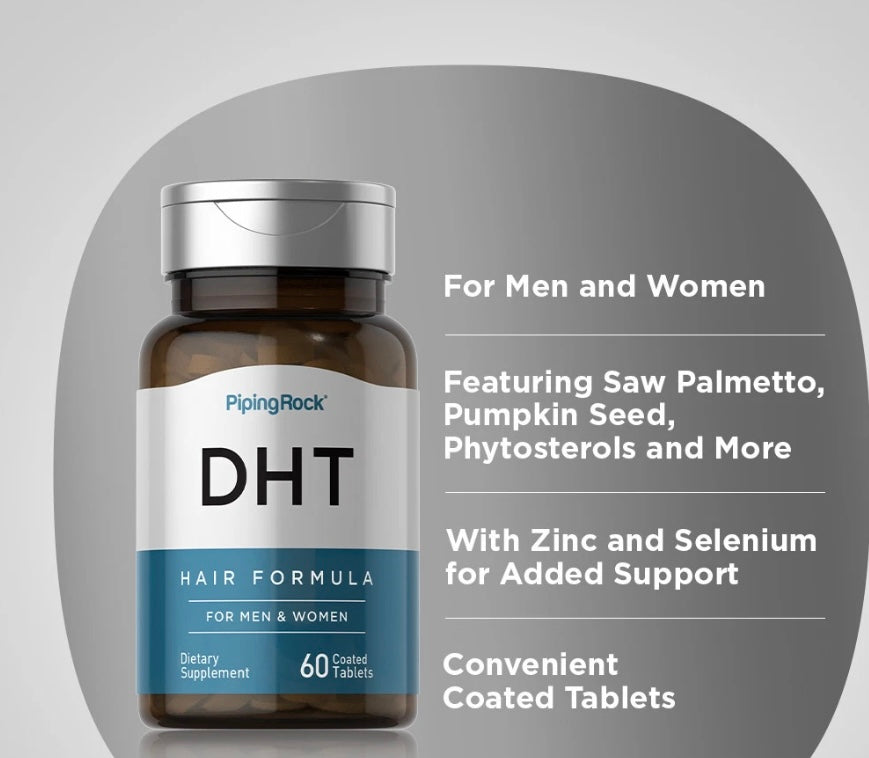 PipingRock DHT Blocker Hair Formula For Men 💆🏾‍♂️& Women 💆🏾‍♀️Advanced Growth Supplement for Hereditary Thinning Hair.