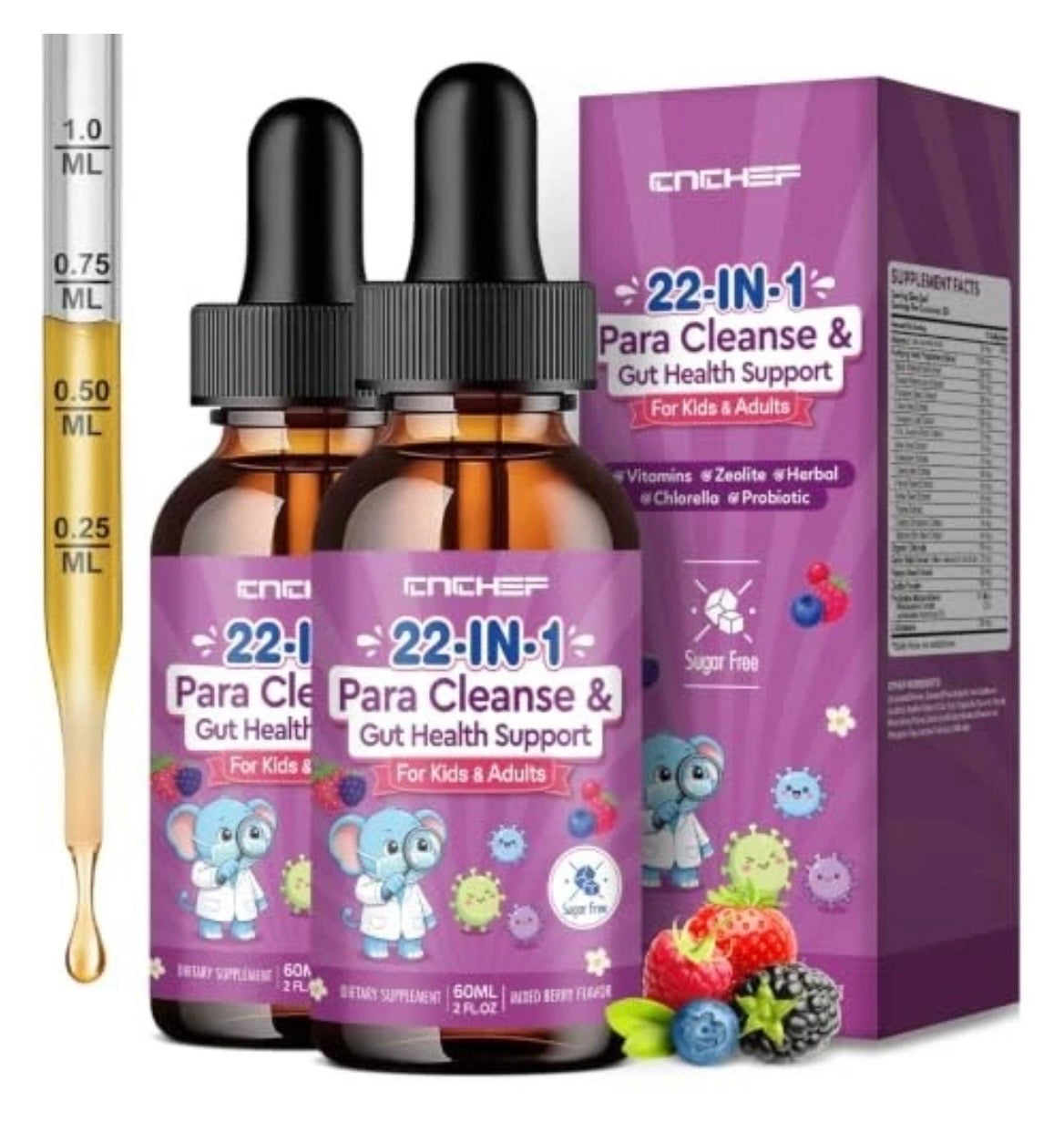 Parasite Cleanse For Kids 22 in 1  Kids, Zeolite Detox 2 Fl Oz Mixed Berry Flavor