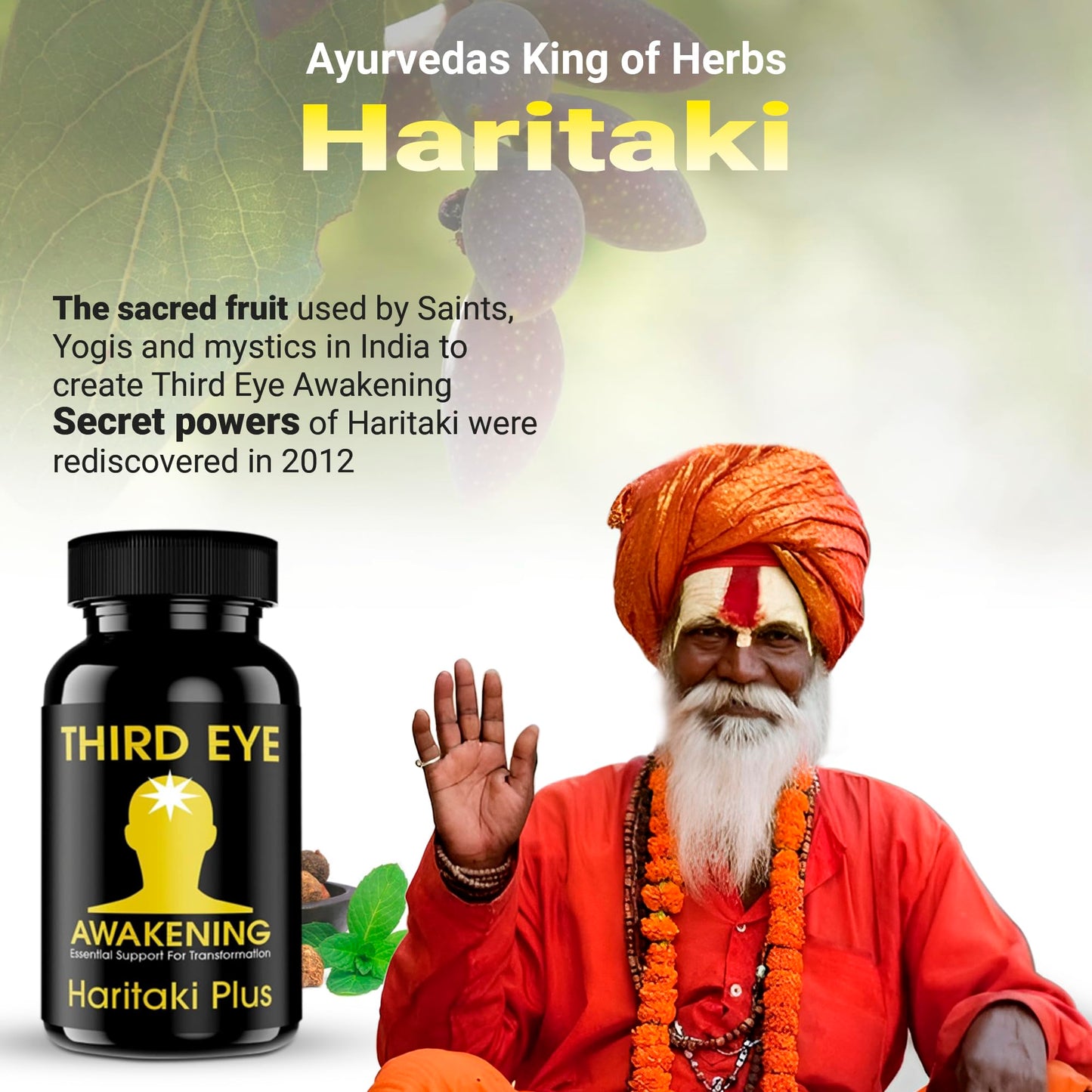 Third Eye Awakening - Organic Haritaki Capsules- Kailash Herbals-100 Capsules- 650 mg Each-Terminalia chebula- Vegan not sold in UK