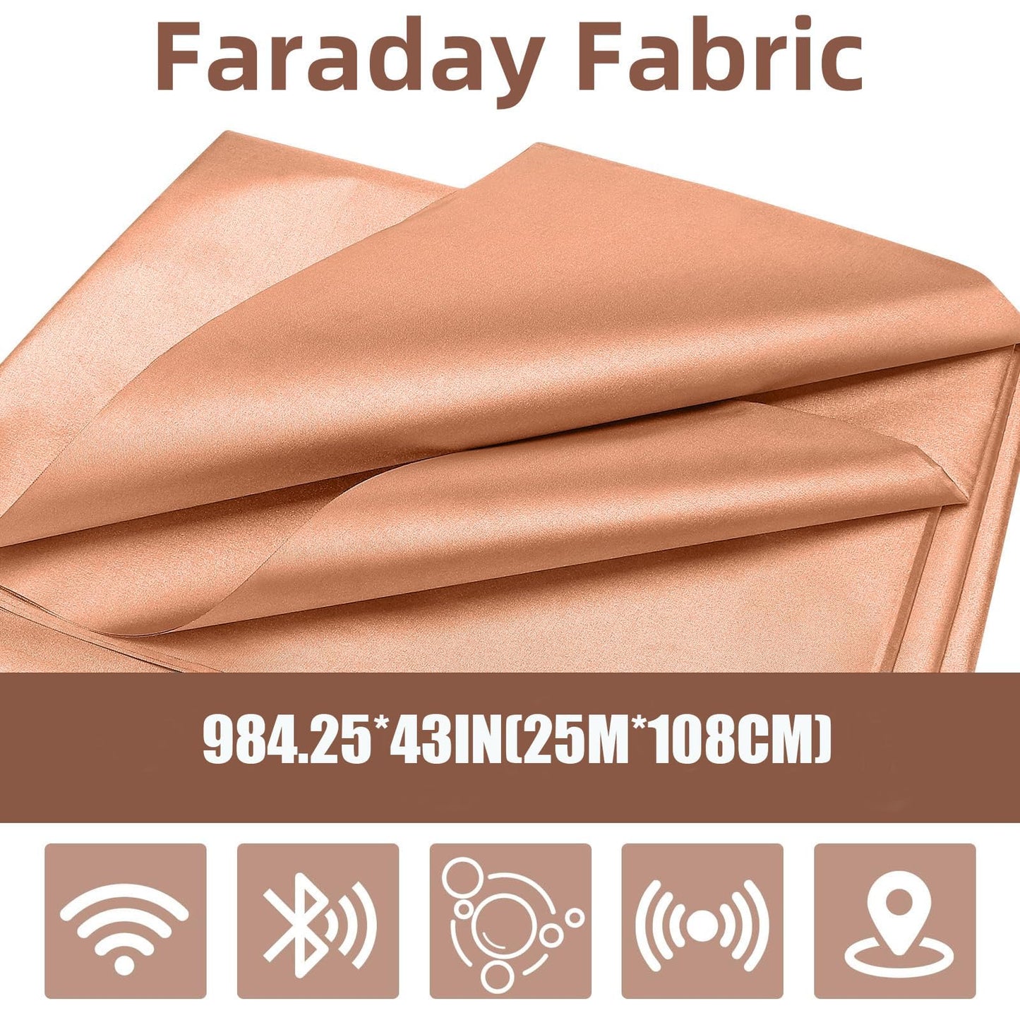 Amerthing Pure Copper Faraday Fabric RF & LF Electromagnetic Fields Gold Color Blocking Fabric 1 Meter (39"x43" inch)