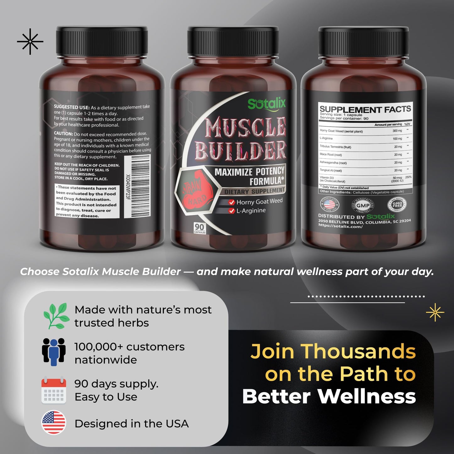 Ultra Muscle Builder Supplement Highest Potency with L-Arginine, Tribulus - Increase Energy, Stamina, Strength, Sports Training Support 90-Day Supply (90 Count (Pack of 1))