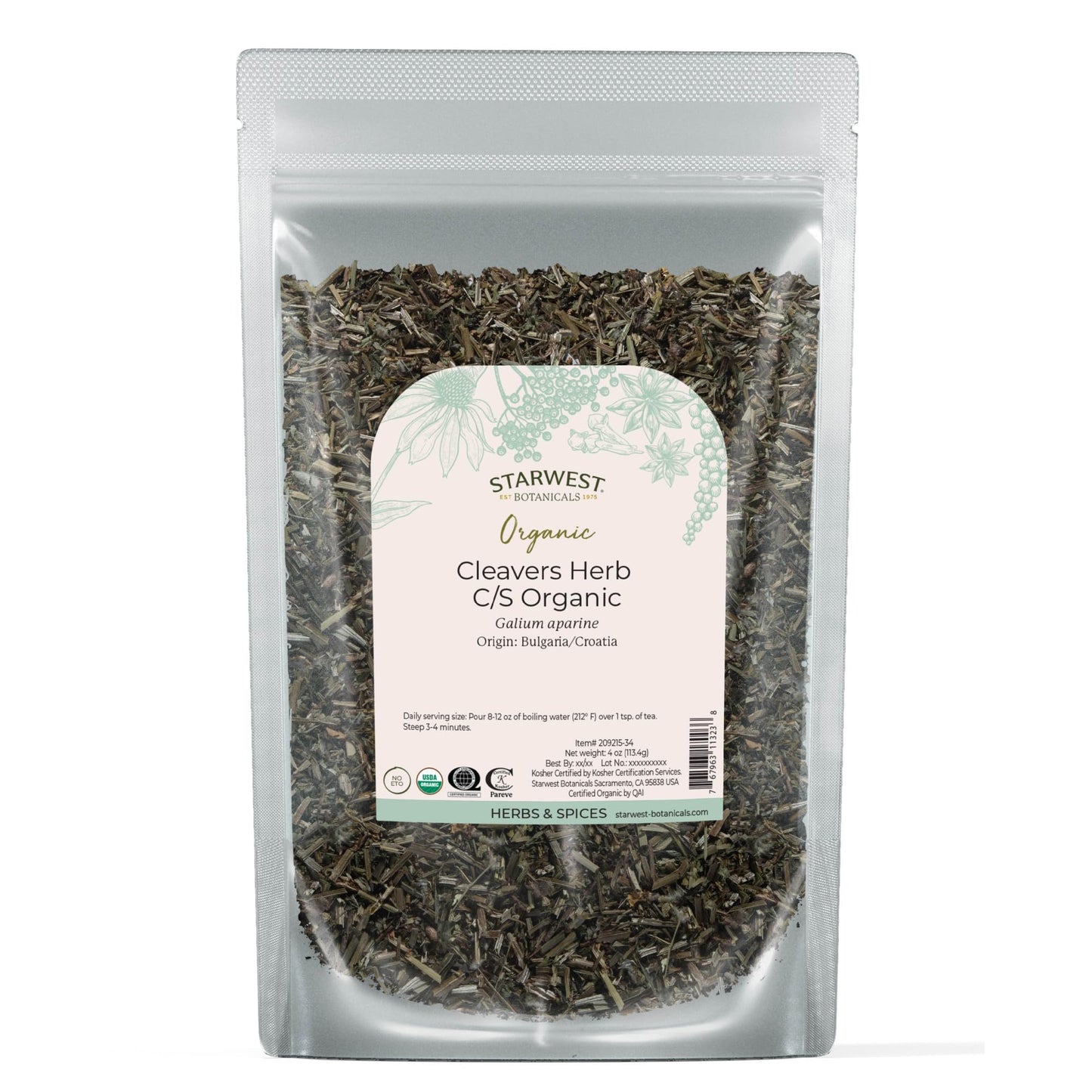 Cleavers Herb Organic - Dried Loose Leaf Herb for Tea, & Herbal Blends, Great For Lymphatic Drainage.