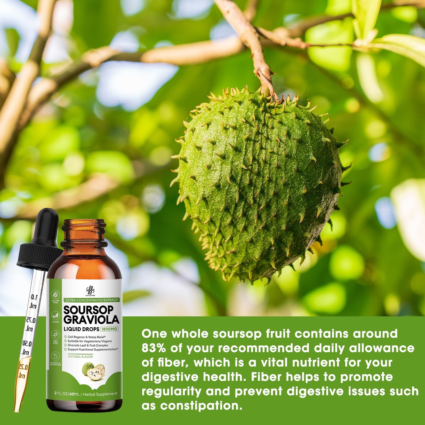 iMATCHME Soursop Graviola Liquid Drop for Cell Support & Regeneration, Immune Boost, Relax, Liver and Sleep, Soursop Bitters Liquid, Herbal Goodness, Sugar/Gluten Free, Natural Flavor, 2 Fl Oz