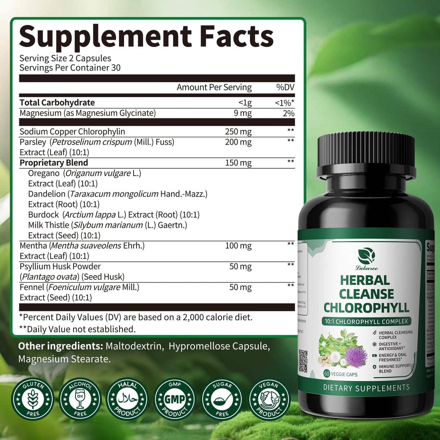 Lukaree Chlorophyll Liquid Drops & Capsules Combo, Dual Action Support for Cleansing, Energy & Oral Freshness, Immune Support, Internal Deodorant, Skin & Gut Health, Vegan, Sugar-Free, 2Oz + 120 Caps
