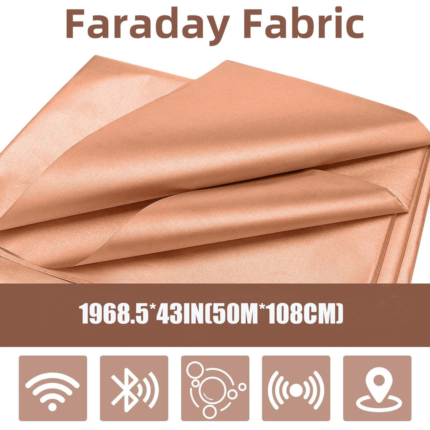 Amerthing Pure Copper Faraday Fabric RF & LF Electromagnetic Fields Gold Color Blocking Fabric 1 Meter (39"x43" inch)