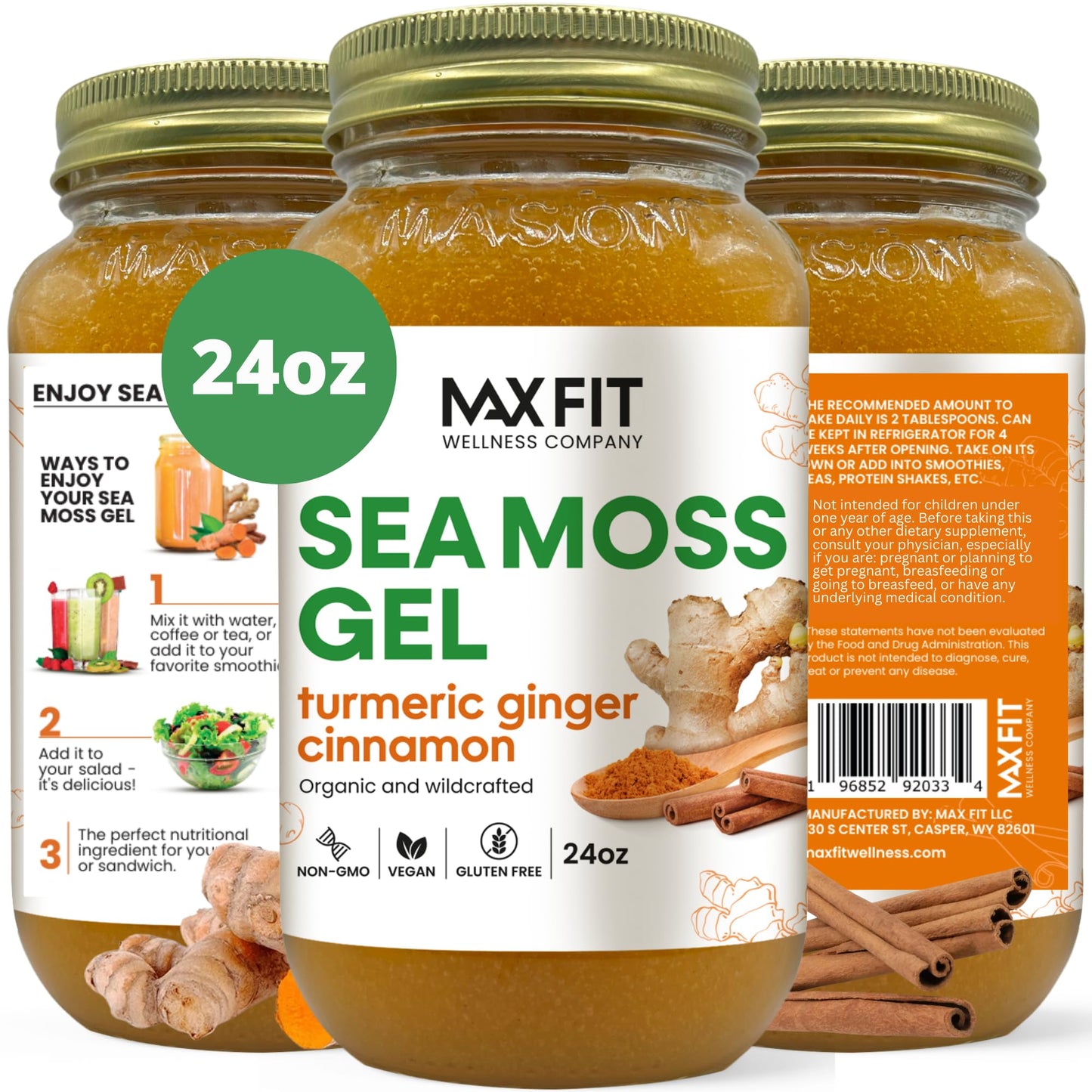 Sea Moss Gel Organic Raw (12 Flavors) 24oz Wildсrafted Gold Sea Moss Gel from Saint Lucia | 92 Vitamins and Minerals | Pure Raw+Non-GMO | Vegan Superfood