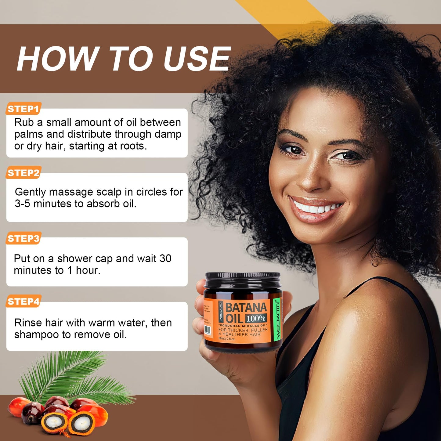 Batana Oil for Hair Growth Dr Sebi, 100% Raw Organic Batana Hair Mask from Honduras, Wild Growth Hair Oil, Scalp Oil Promotes Hair Thickness, Prevents Loss for Men & Women, 4.06 fl oz