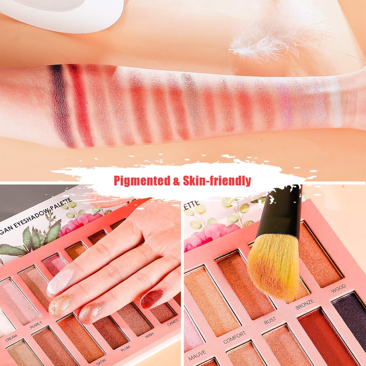 ORGANIC MAKEUP 💄 ONLYBETTER Vegan Eyeshadow Palette, Nude Eyeshadow Palette, 16 Shades Organic Eyeshadow palette high pigmented eyeshadow palette Colorful Eyeshadow Palette Long Lasting Nude Eyeshadow Shimmer Palette