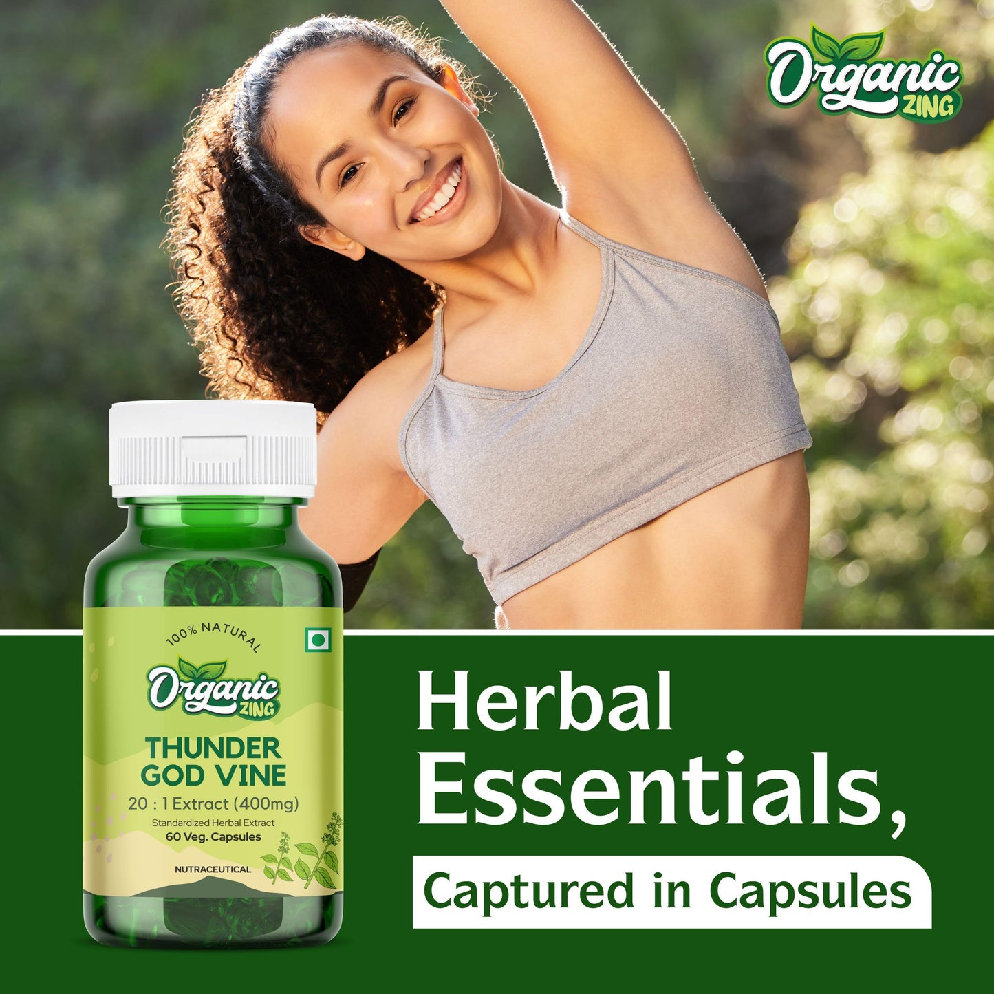 ORGANIC ZING Thunder God Vine Extract - Pure, Vegan, Gluten-Free - 60 Capsules, 400mg