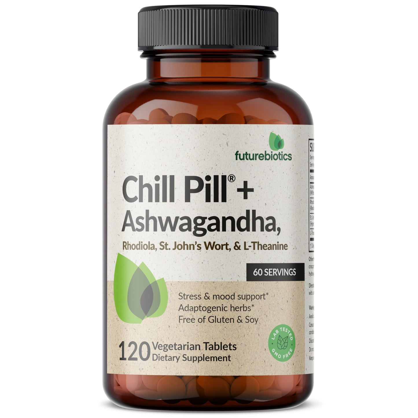 Futurebiotics Chill Pill + Ashwagandha, Rhodiola, St. John’s Wort, & L-Theanine 2000 MG per Serving - Non-GMO, 120 Vegetarian Tablets