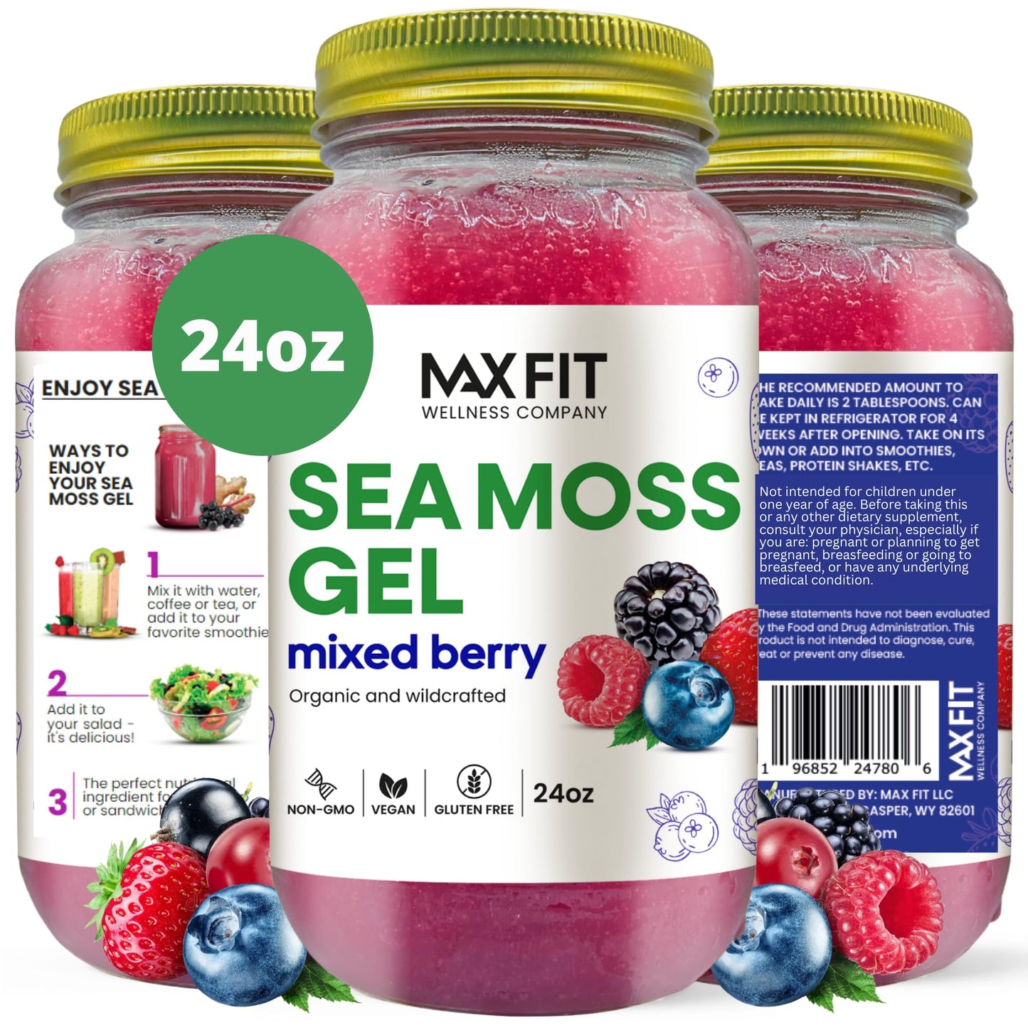 Sea Moss Gel Organic Raw (12 Flavors) 24oz Wildсrafted Gold Sea Moss Gel from Saint Lucia | 92 Vitamins and Minerals | Pure Raw+Non-GMO | Vegan Superfood