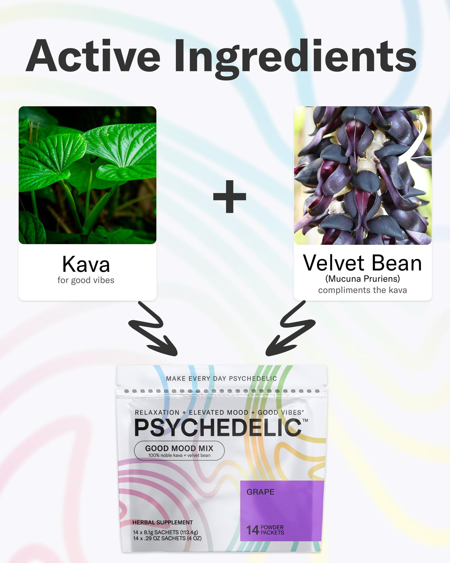 Easy Alcohol Alternative with Buzz - Calming Kava Drink Mix (14x5.5g) Flavored Kava Powder - Calming Drink Powder Packets - Easy Open Single Serving Drinks - 14 Calm Packets - Grape