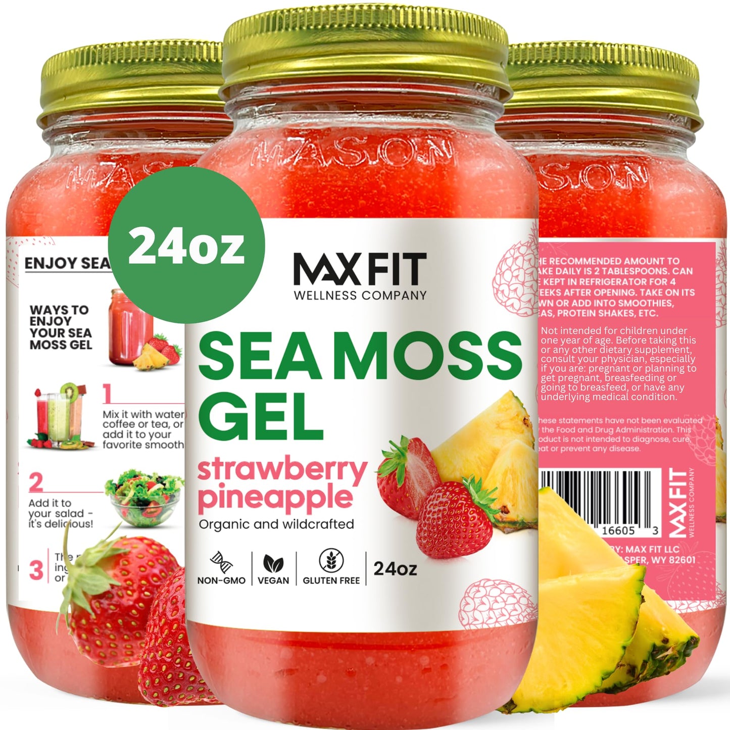 Sea Moss Gel Organic Raw (12 Flavors) 24oz Wildсrafted Gold Sea Moss Gel from Saint Lucia | 92 Vitamins and Minerals | Pure Raw+Non-GMO | Vegan Superfood